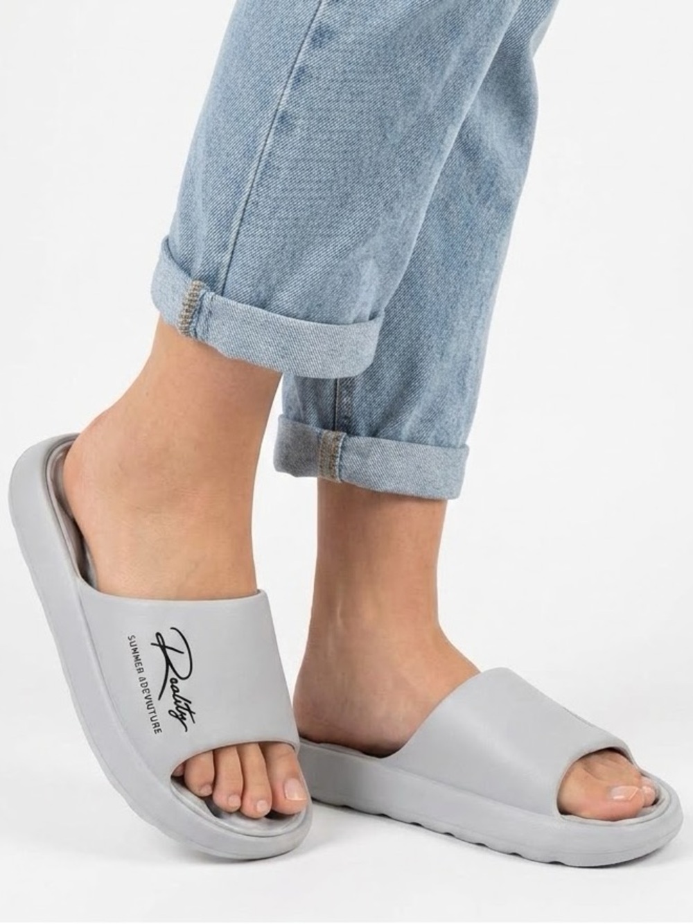 NWT MAINALUN Light Gray Graphic Cloud Slide Sandals Unisex W Sz  10-11, M Sz 8.5